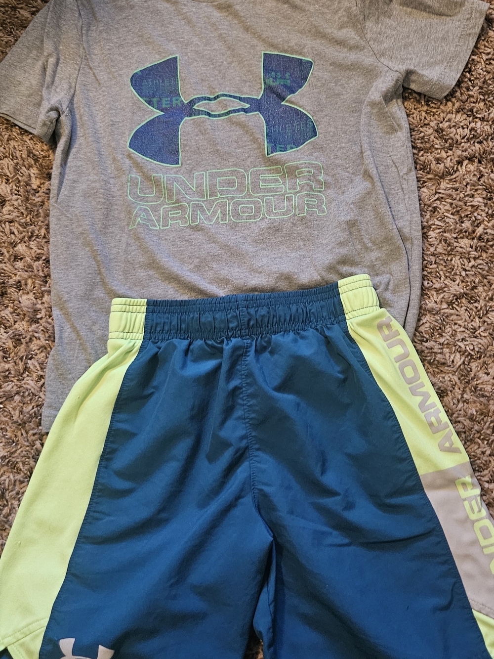 Under Armour Teal and Neon Yellow Kids' Athletic Shorts Set